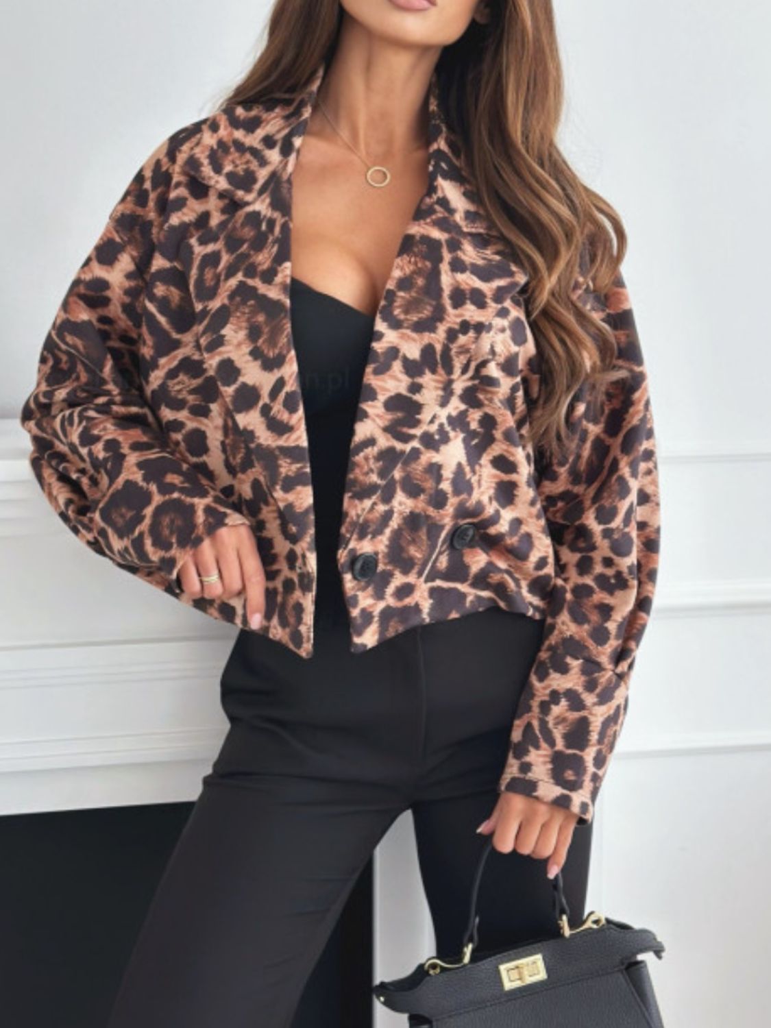 Leopard Collared Cropped Jacket