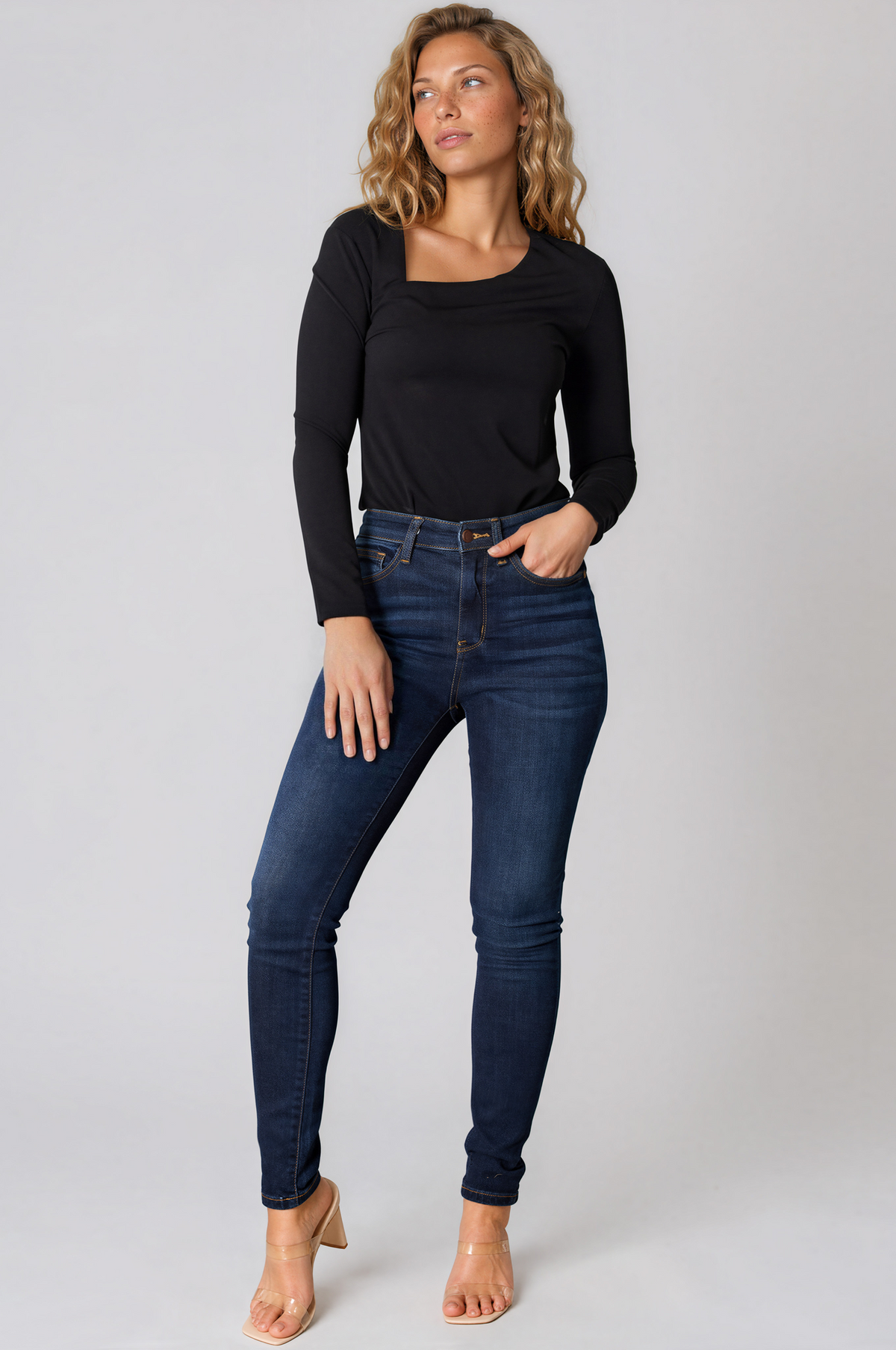 Midnight Asymmetrical Neck Long Sleeve Top