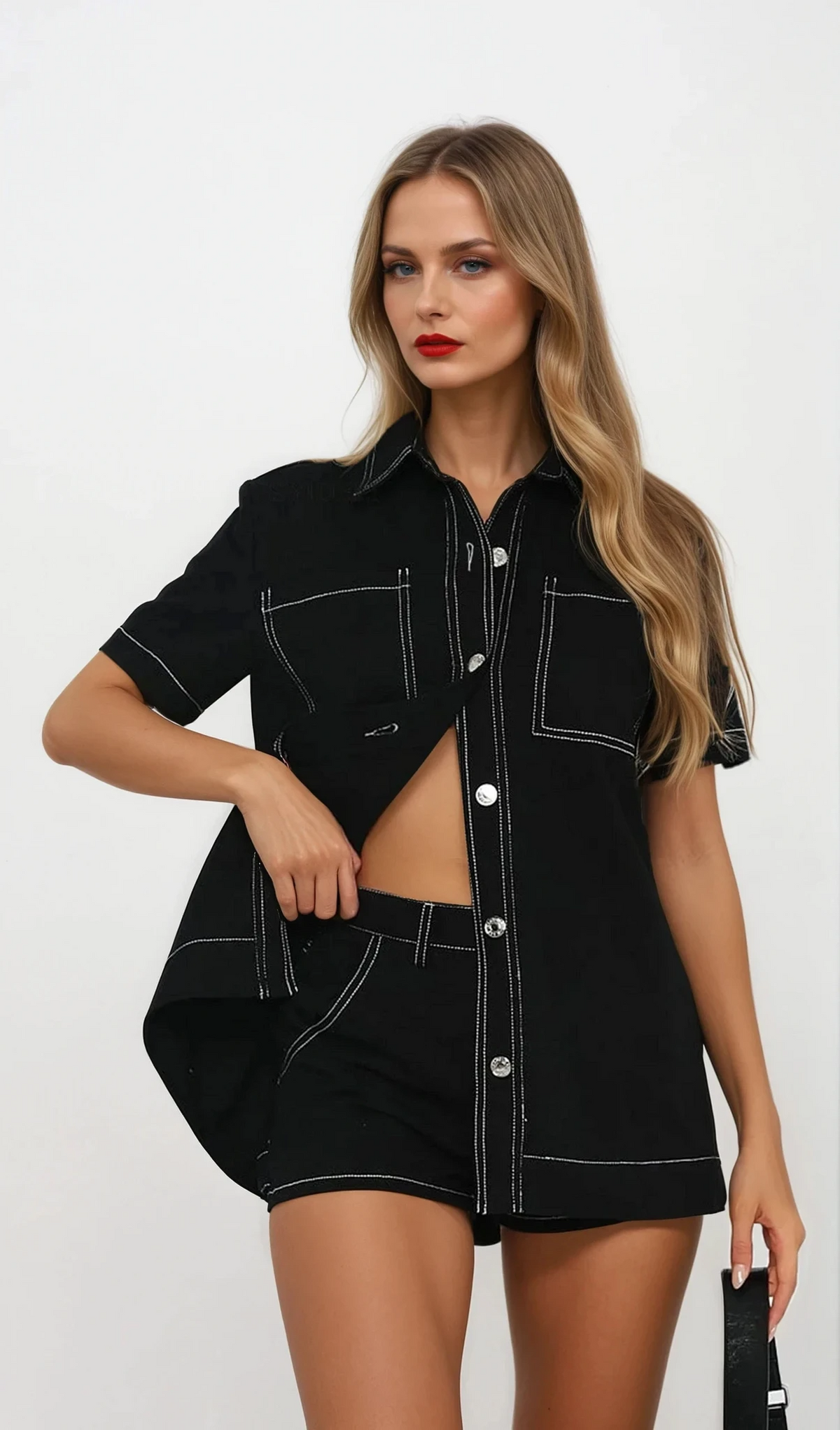 Cargo Button-Up Top and Shorts Set with pockets