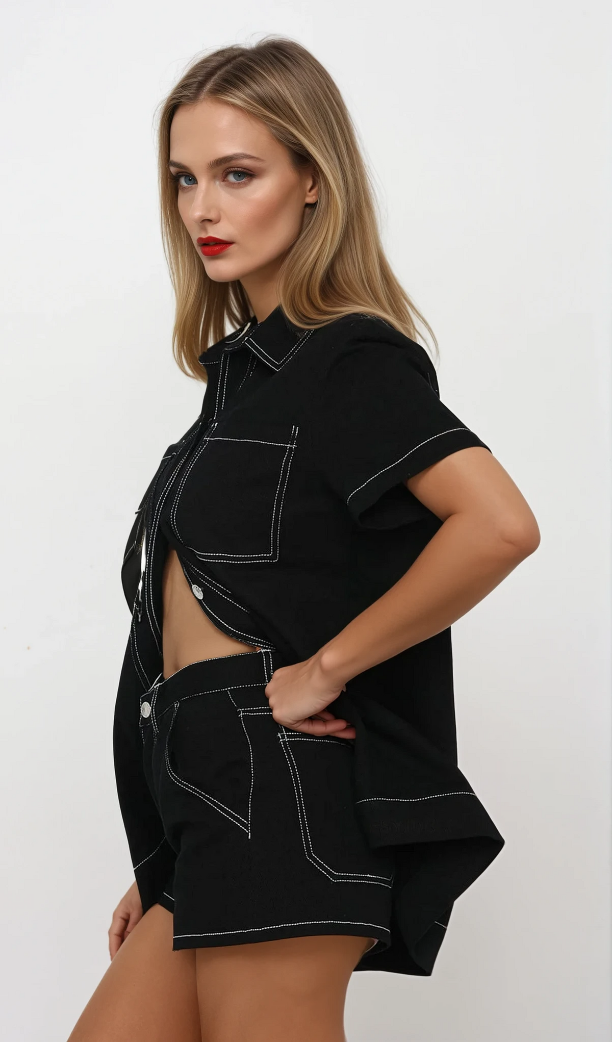 Cargo Button-Up Top and Shorts Set with pockets