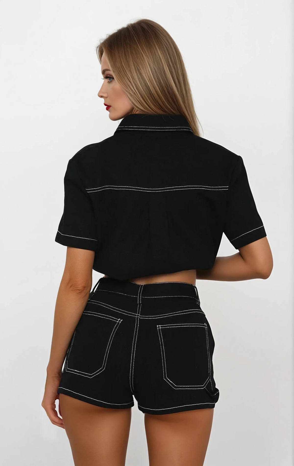 Cargo Button-Up Top and Shorts Set with pockets