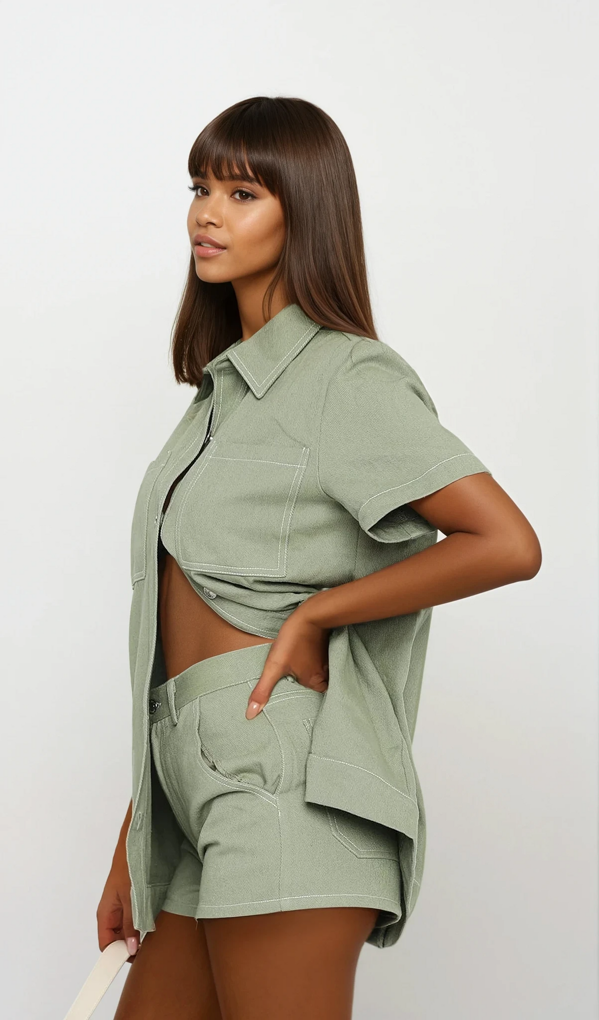 Cargo Button-Up Top and Shorts Set with pockets