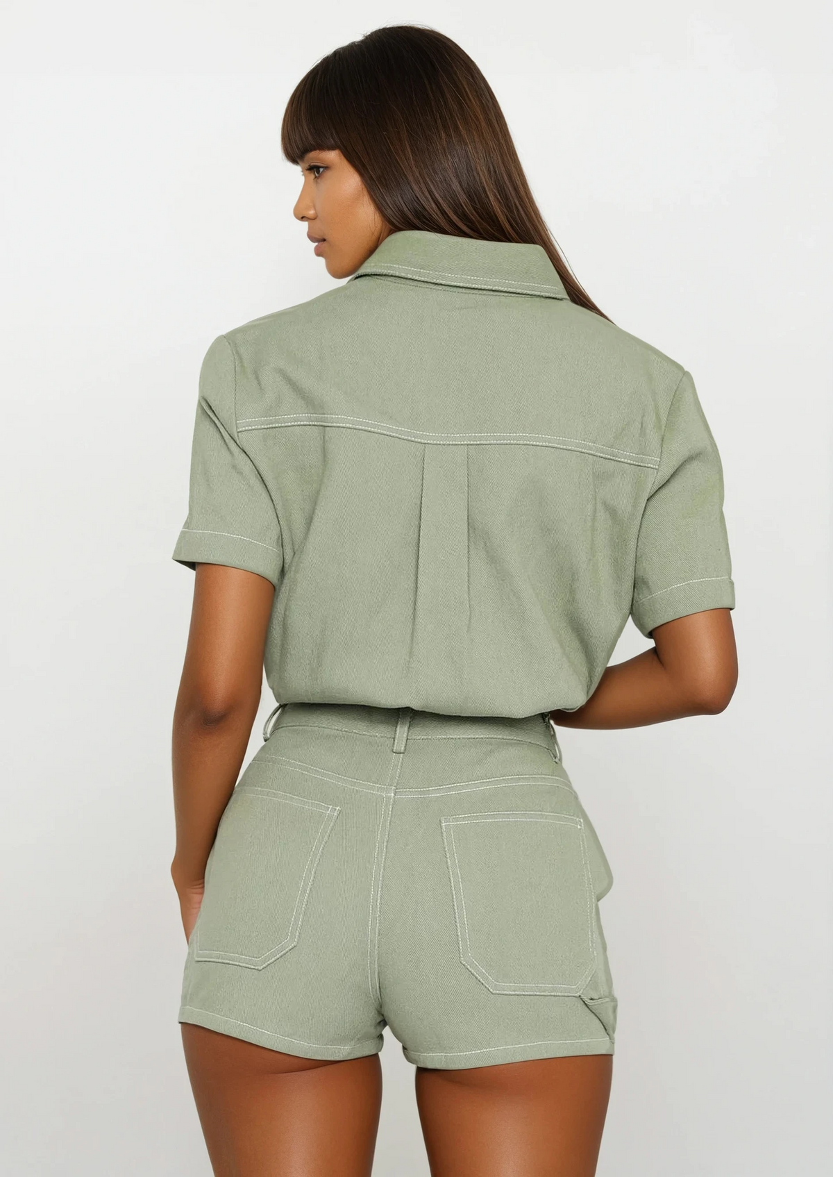 Cargo Button-Up Top and Shorts Set with pockets