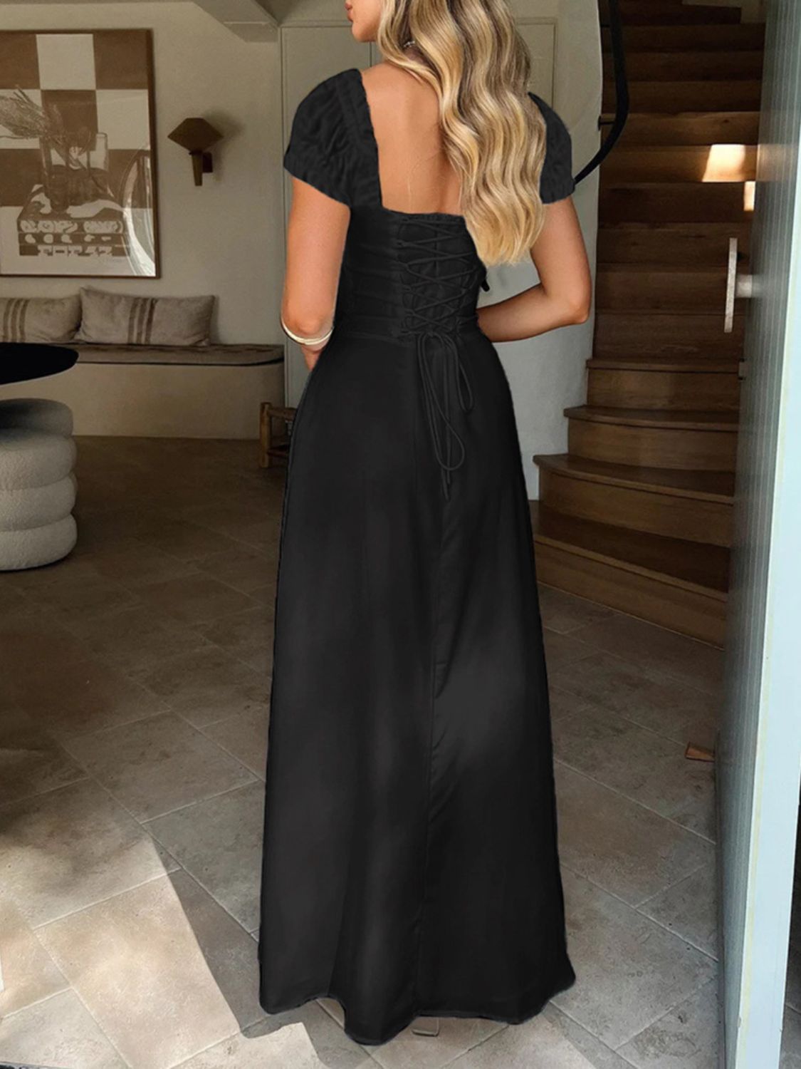 Hamptons Sweetheart Neck Short Sleeve Maxi Dress