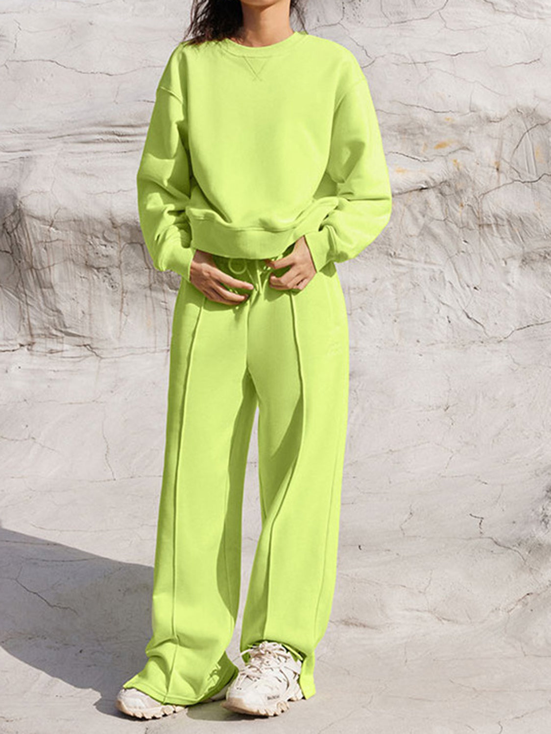 Airy Crew Neck Pullover and High-Waist Sweatpant Set