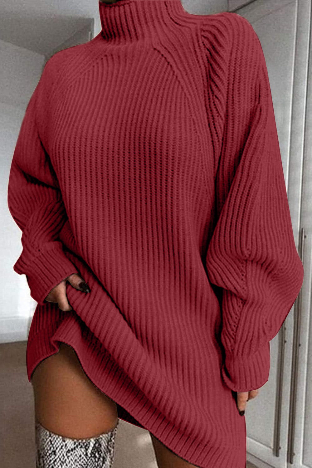 Mock Neck Long Sleeve Sweater Dress