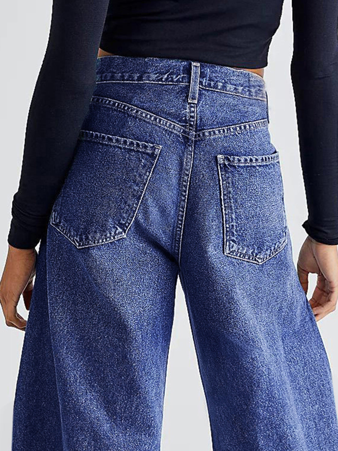 Stitched Raw Hem Wide Leg Jean