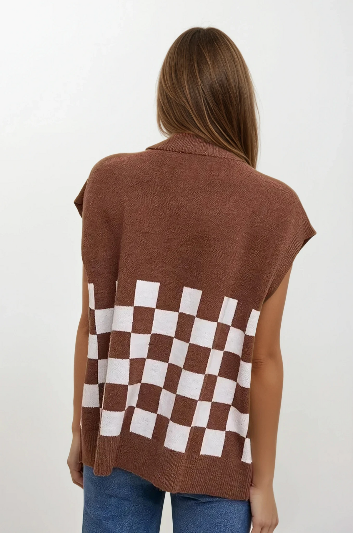 Checkered short sleeve button-down cardigan