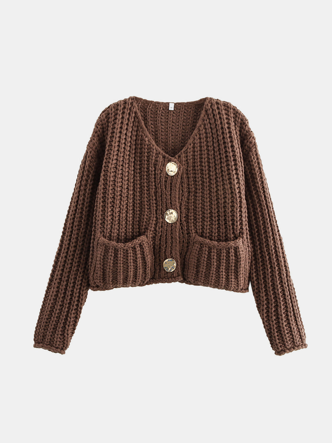 chunky button-down long sleeve cardigan with buttoned front