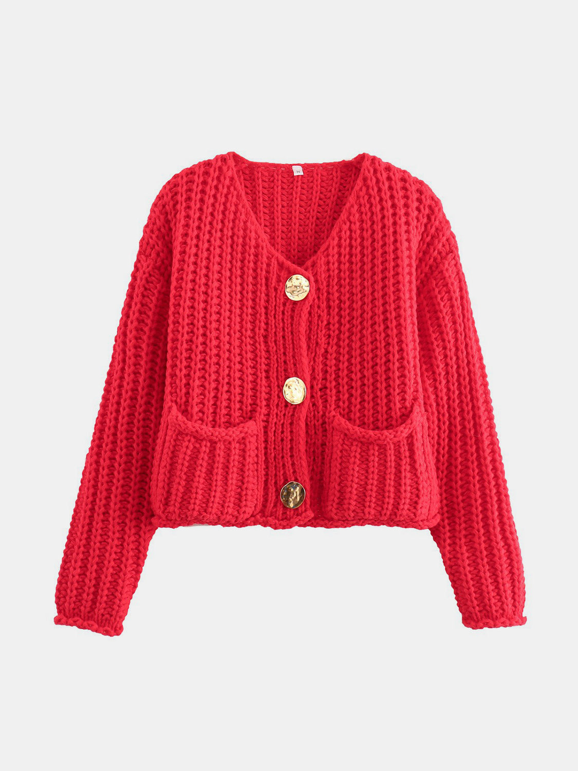 chunky button-down long sleeve cardigan with buttoned front in solid pattern