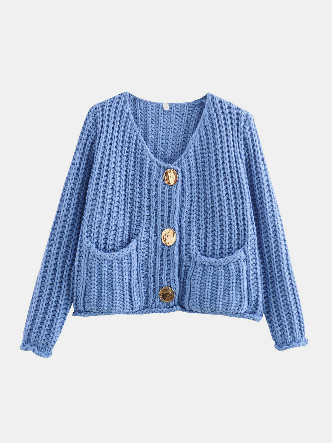 chunky button-down long sleeve cardigan with buttoned front
