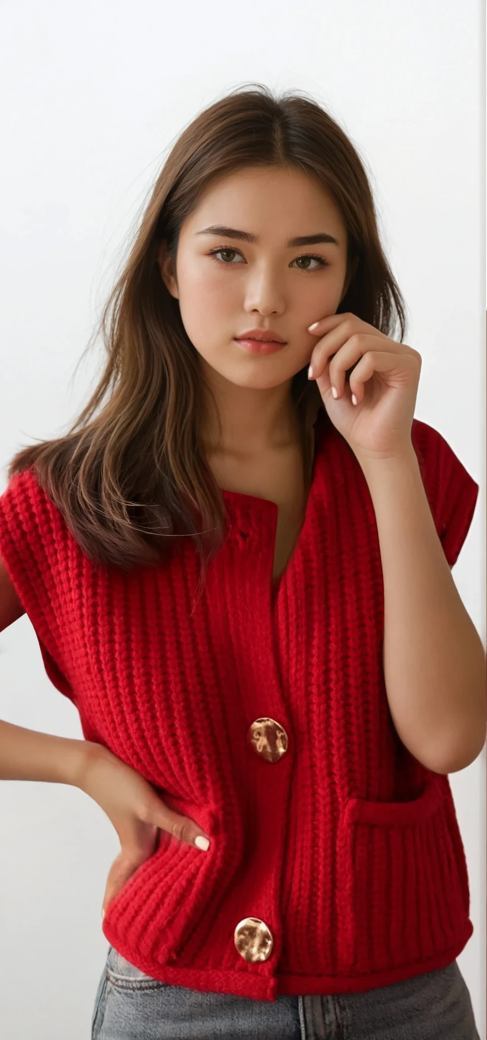 chunky button down vest with buttoned front and solid pattern