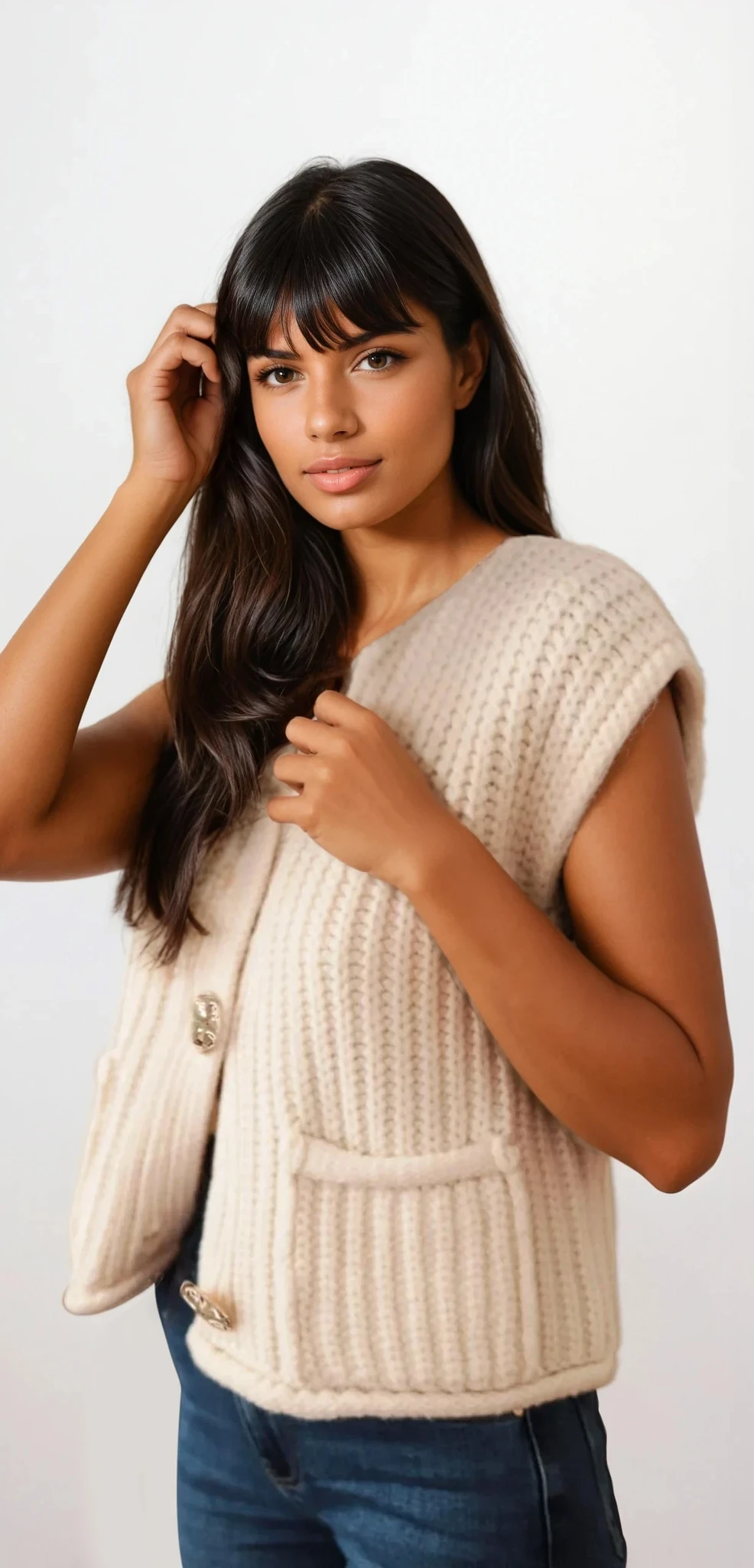 Chunky button down vest with buttoned front and solid pattern