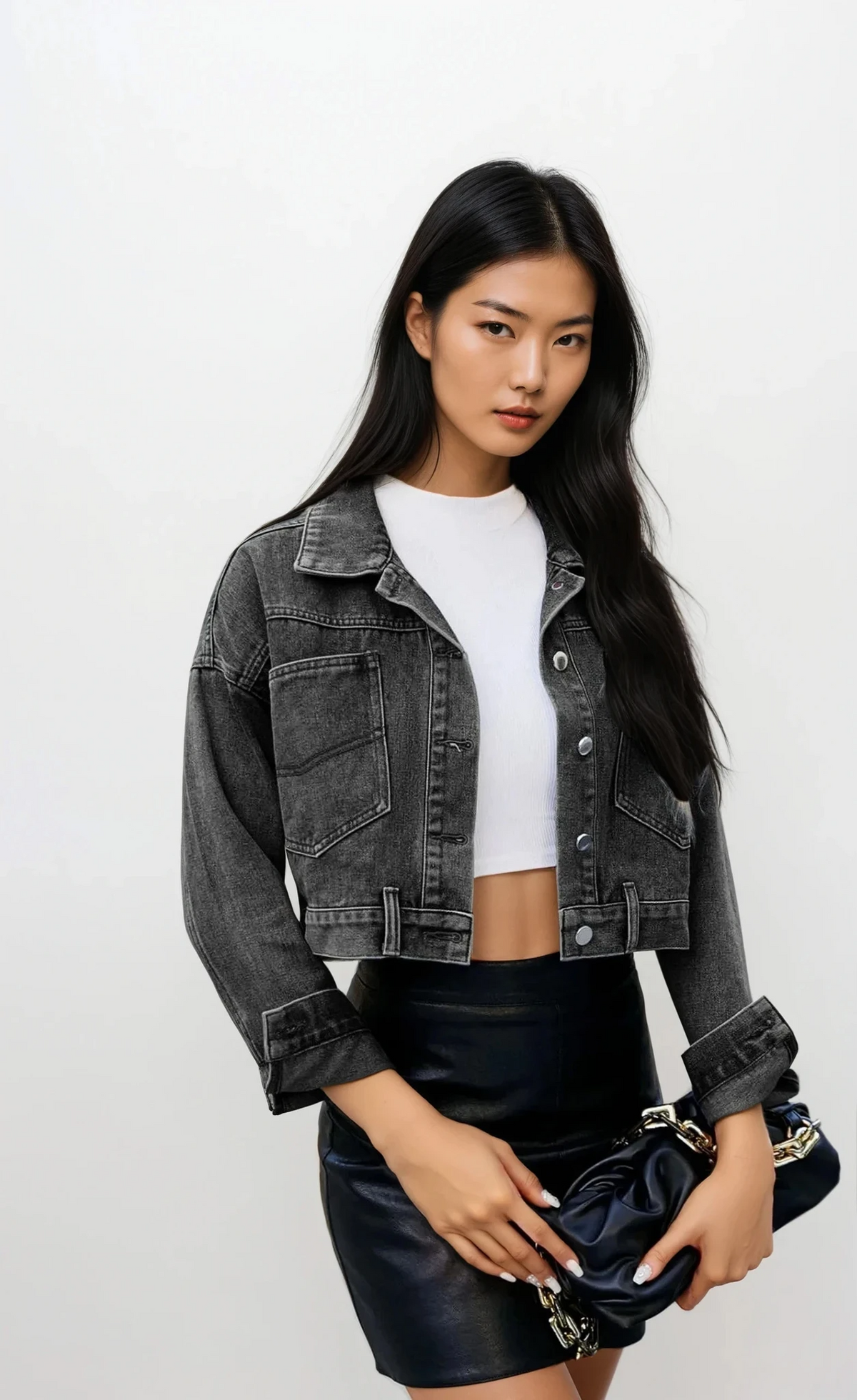 City dropped shoulder cropped denim jacket with buttoned front