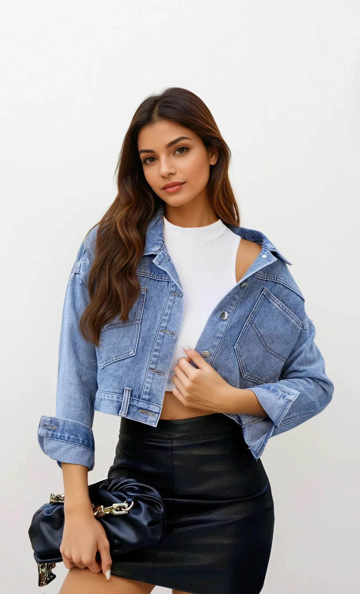 City dropped shoulder cropped denim jacket with buttons