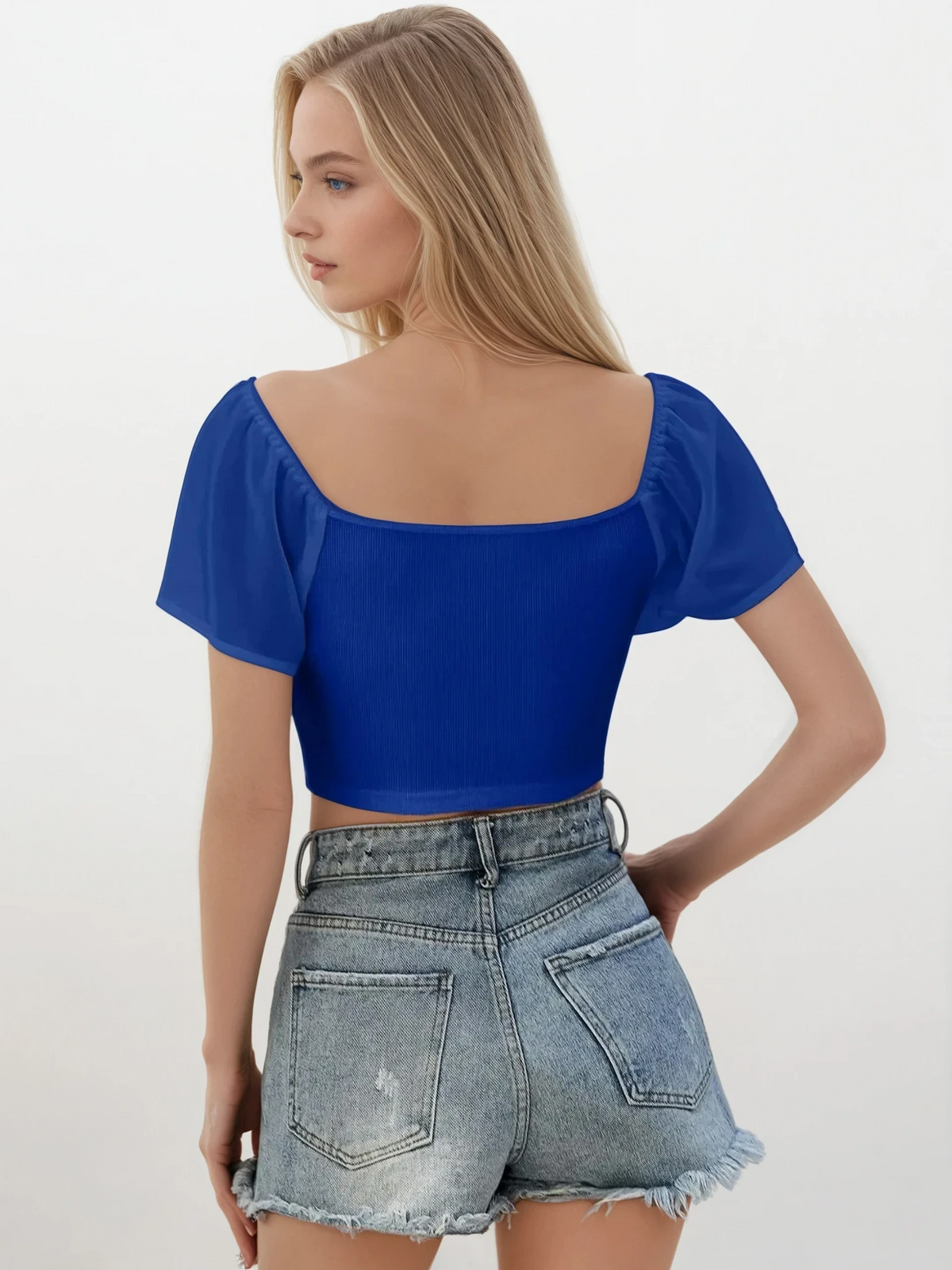Coastal short sleeve crop top with ruched and drawstring details