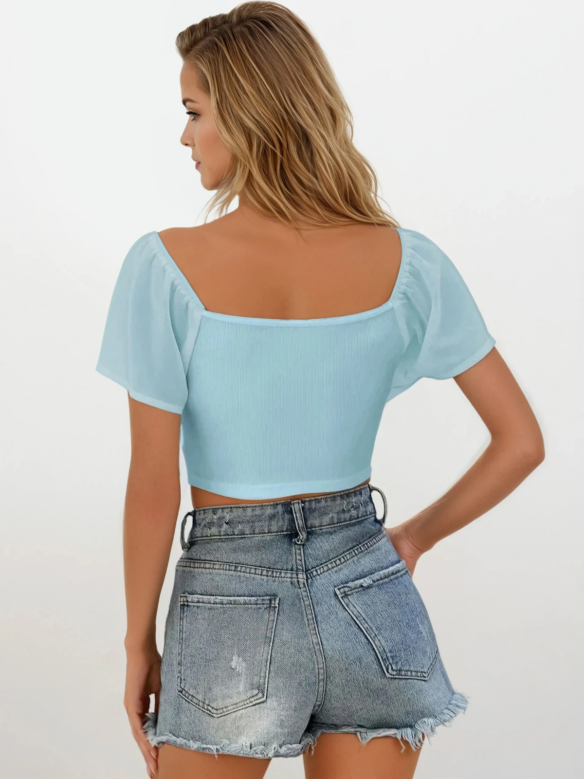 Coastal short sleeve crop top with ruched and drawstring detail