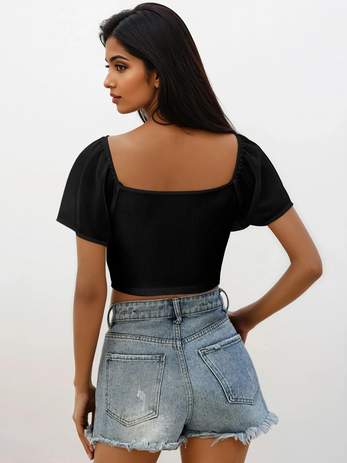 Coastal short sleeve crop top with ruched and drawstring details