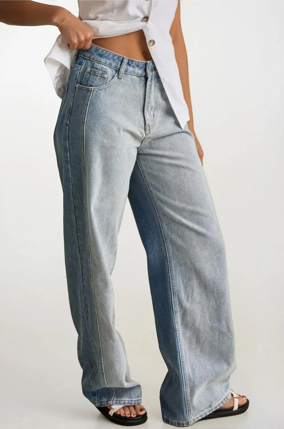contrast straight leg jean lightweight non-stretch comfortable fit