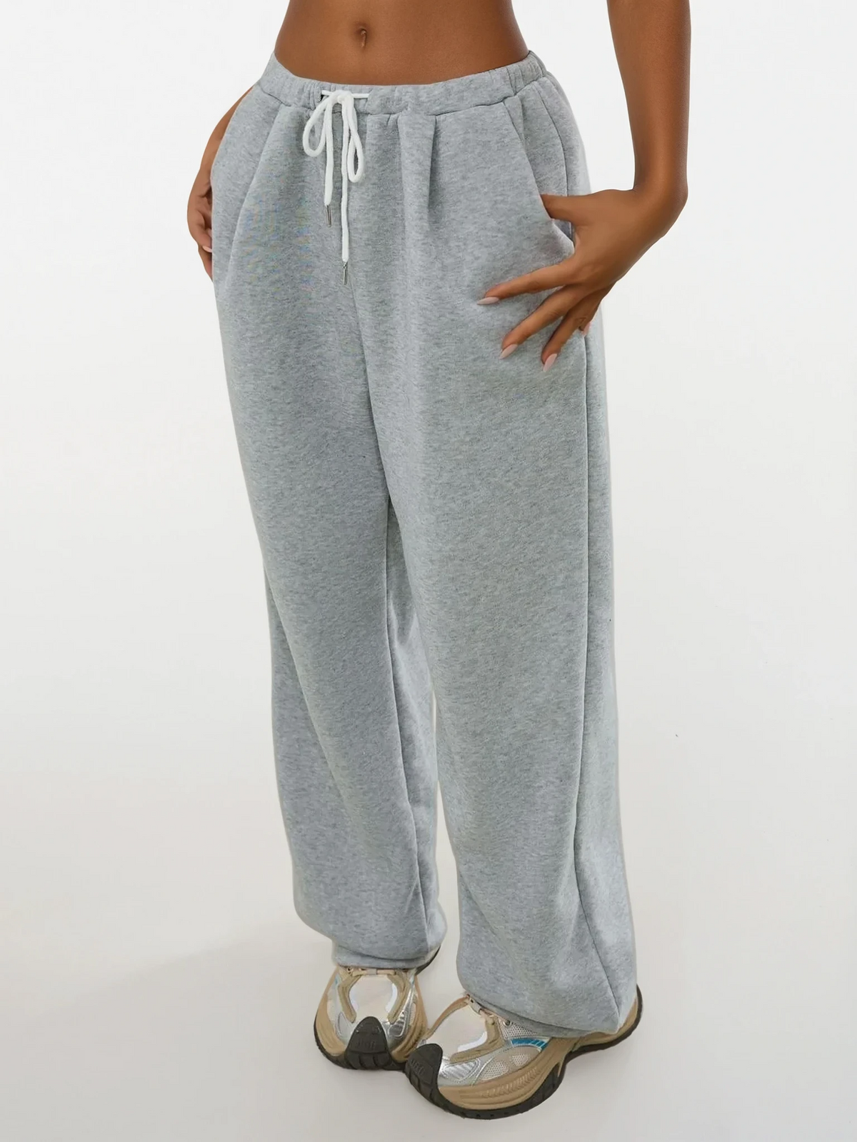 Core drawstring wide leg sweatpants with pockets and adjustable waist