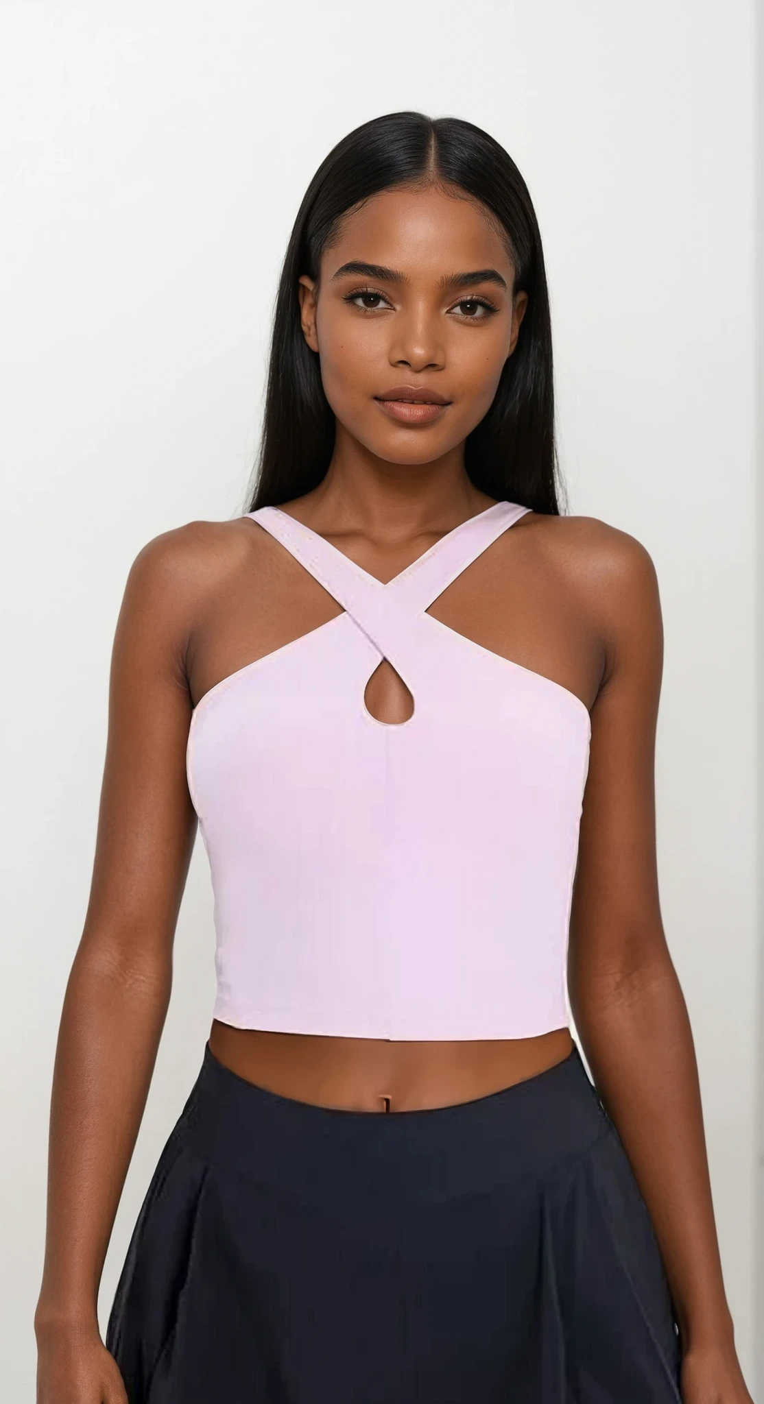 Crisscross Grecian neck cami sleeveless top with solid pattern