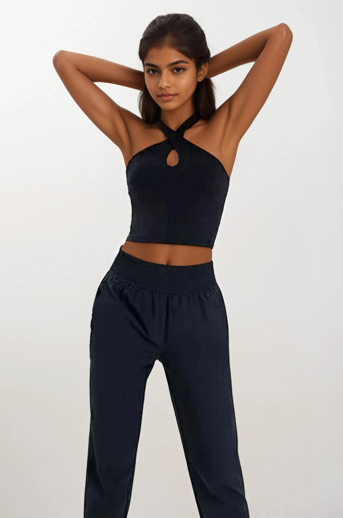 Stylish crisscross Grecian neck cami in solid color sleeveless design