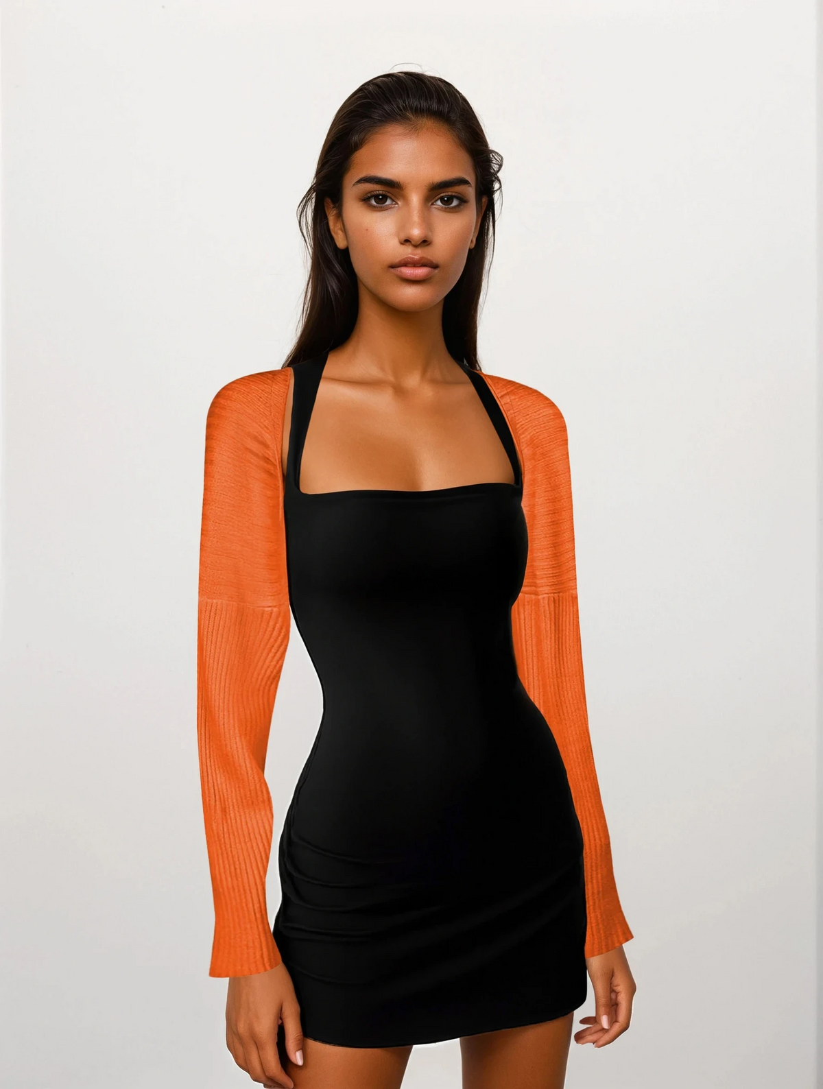 cropped rib-knit long sleeve bolero cardigan in solid pattern