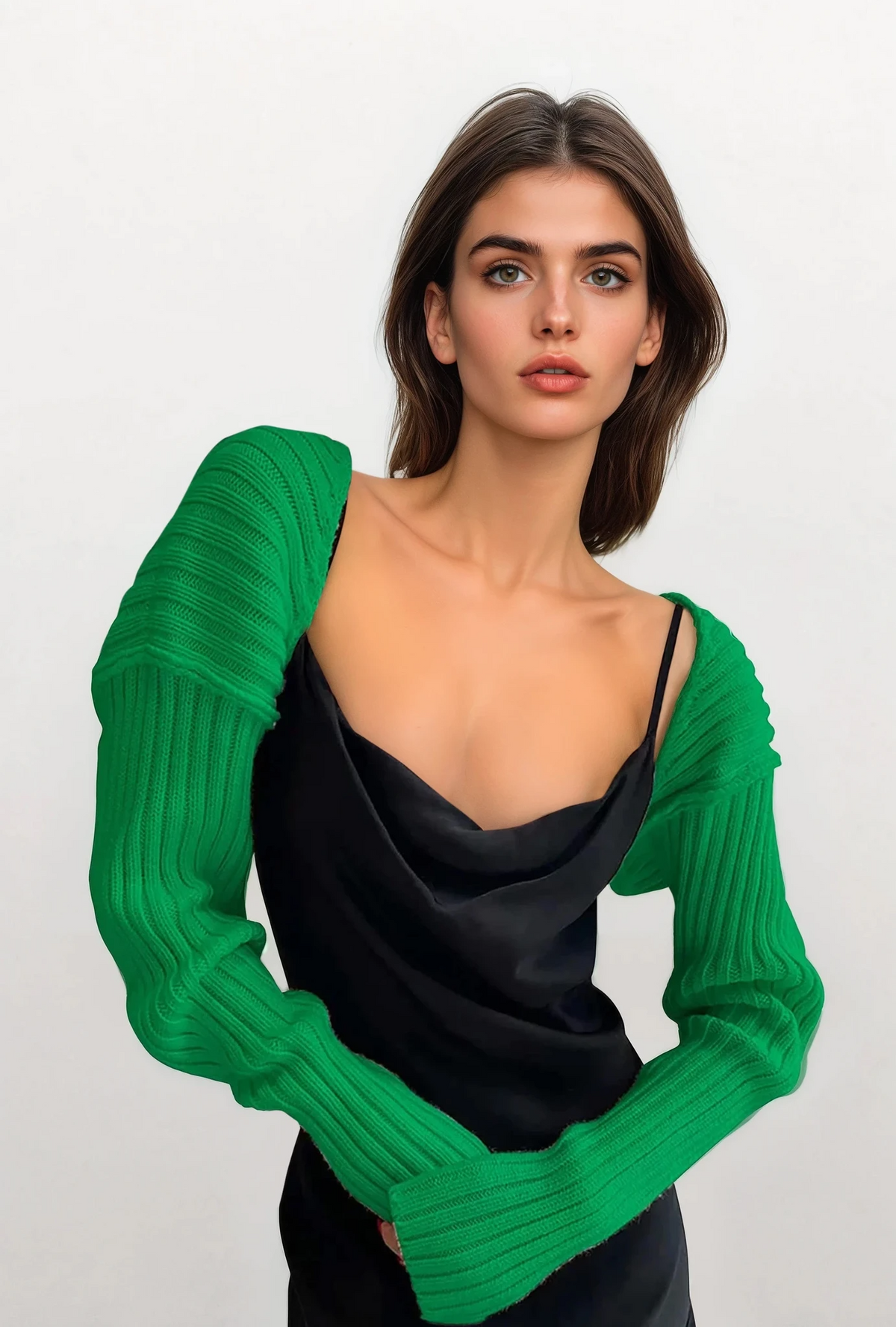 Cropped rib-knit long sleeve bolero cardigan in solid color