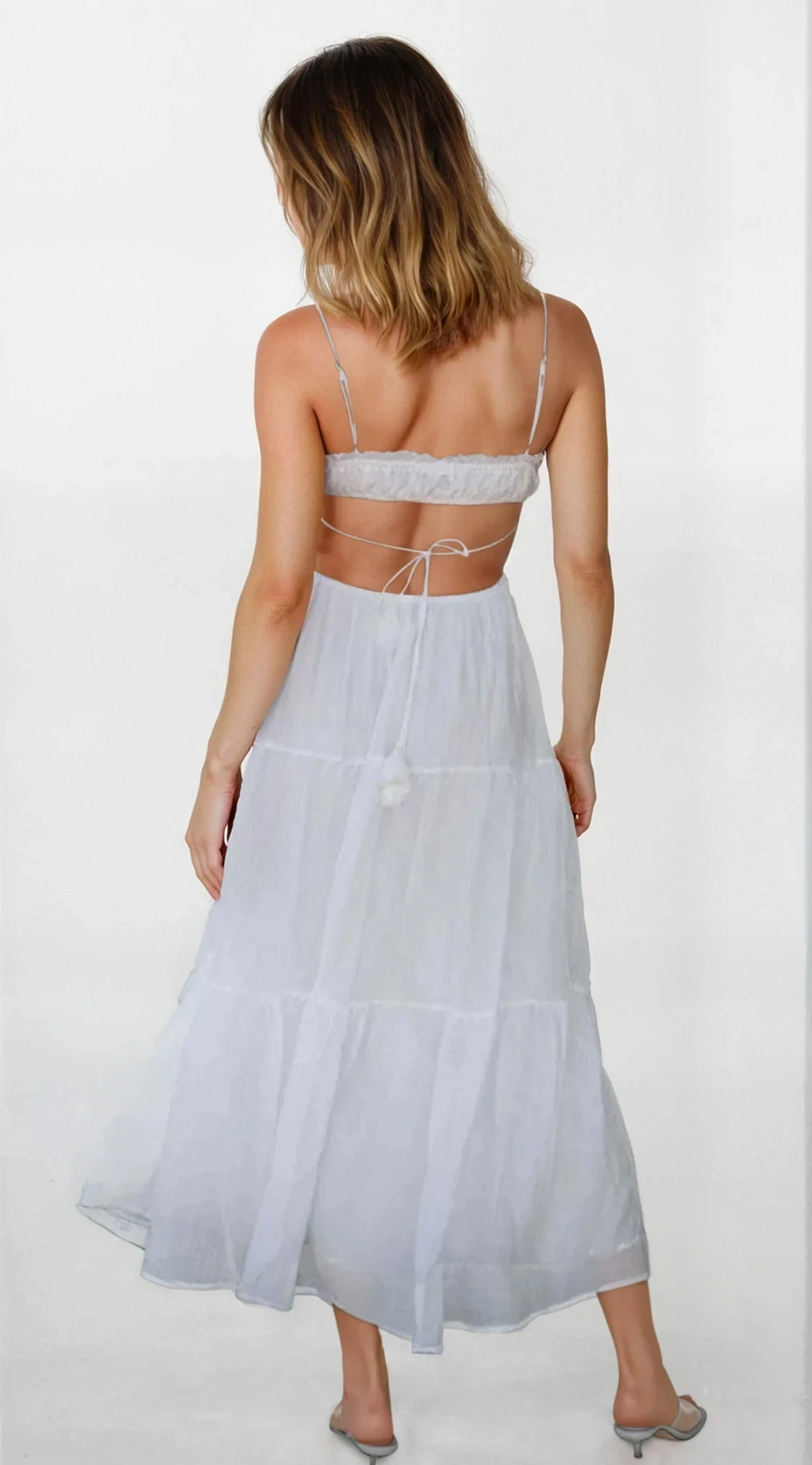 Cutout square neck ruched cami midi dress in solid color