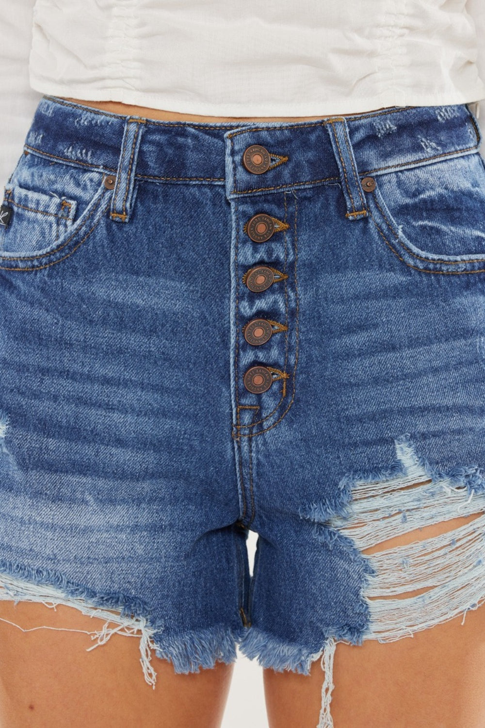 Signature High-Waist Distressed Button-Fly Denim Short