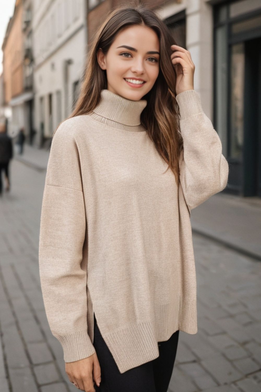 Lush Side Slit Turtleneck Sweater