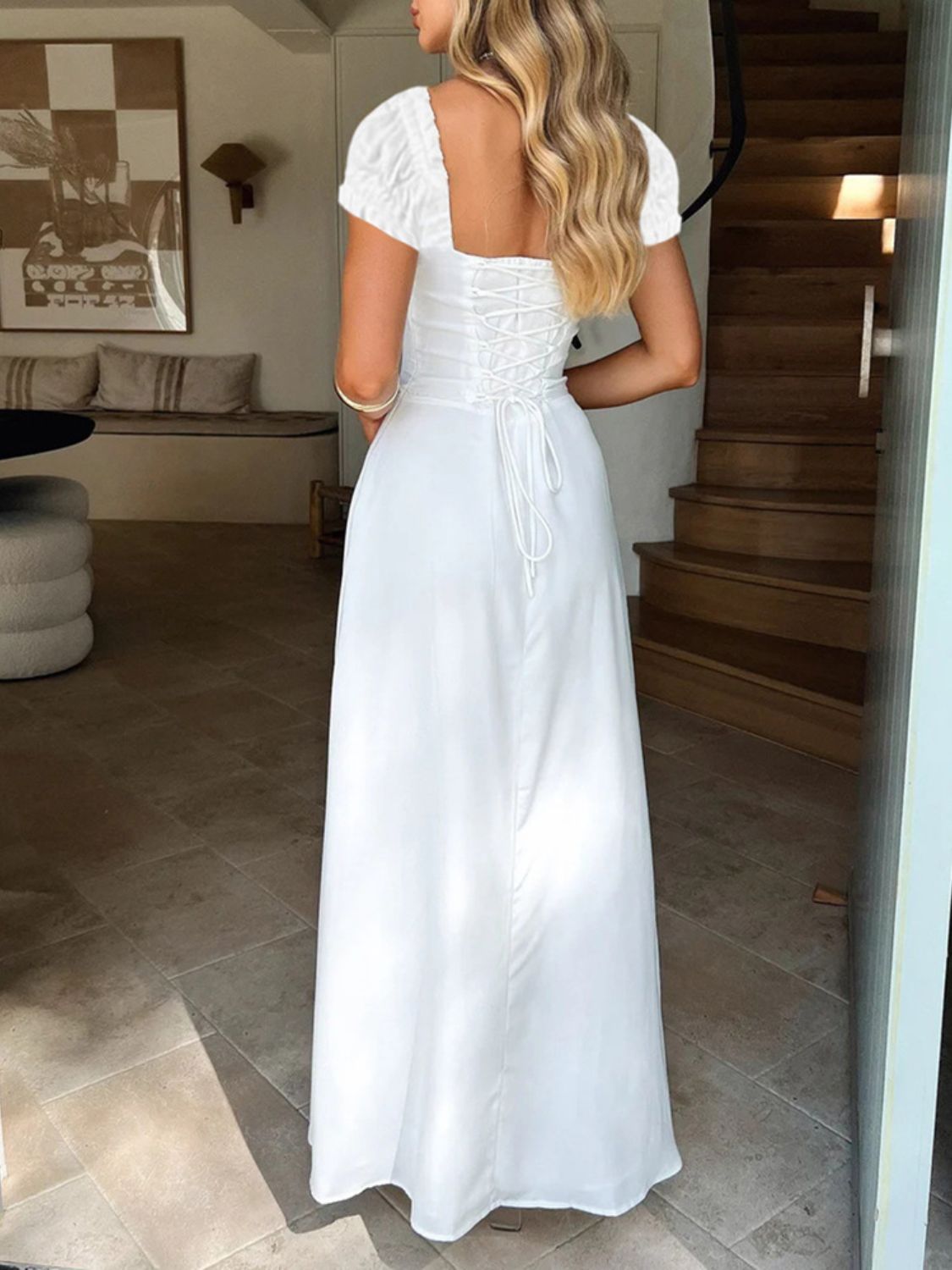 Hamptons Sweetheart Neck Short Sleeve Maxi Dress