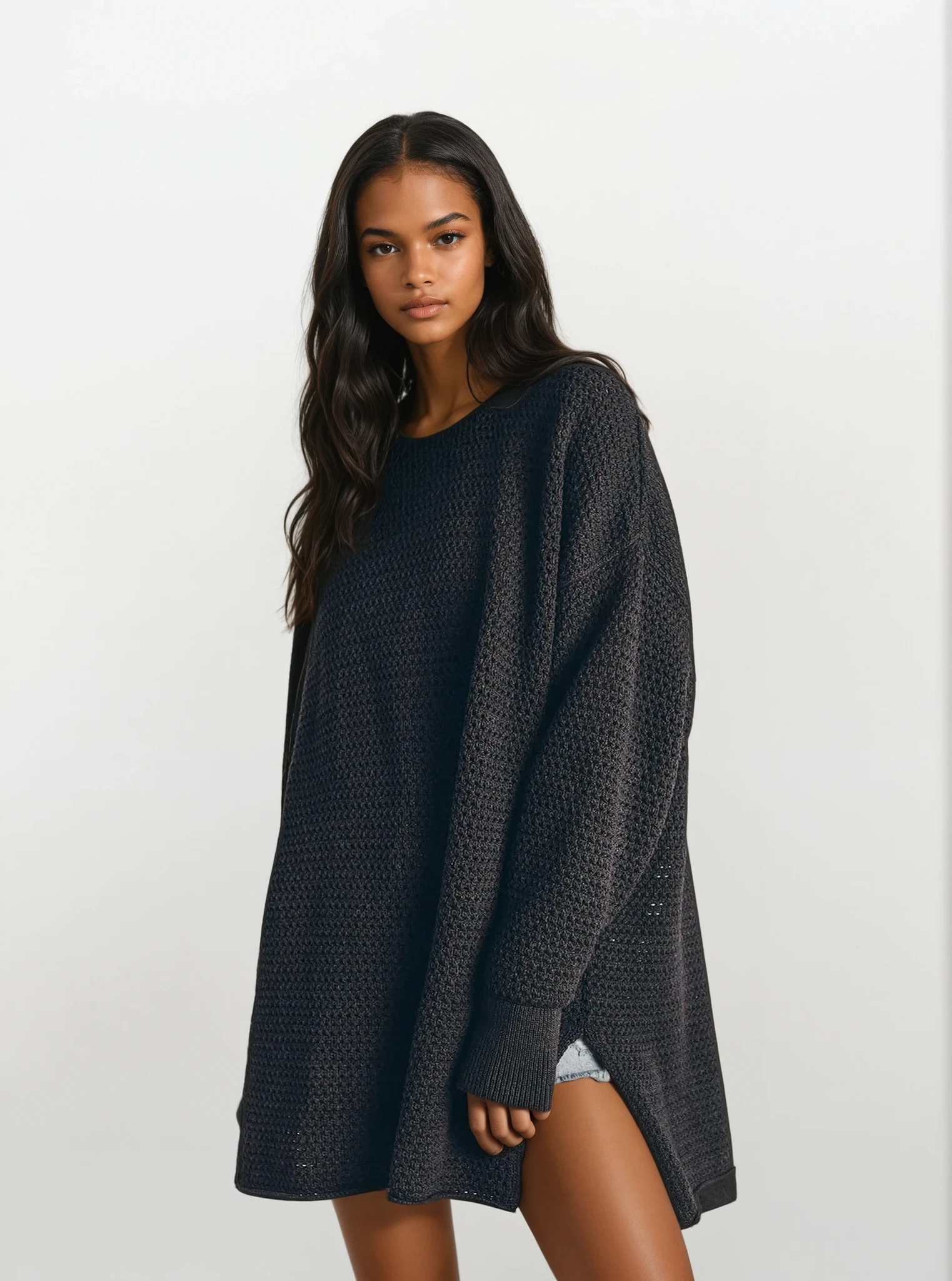 Threadline Round Neck Slit Sweater