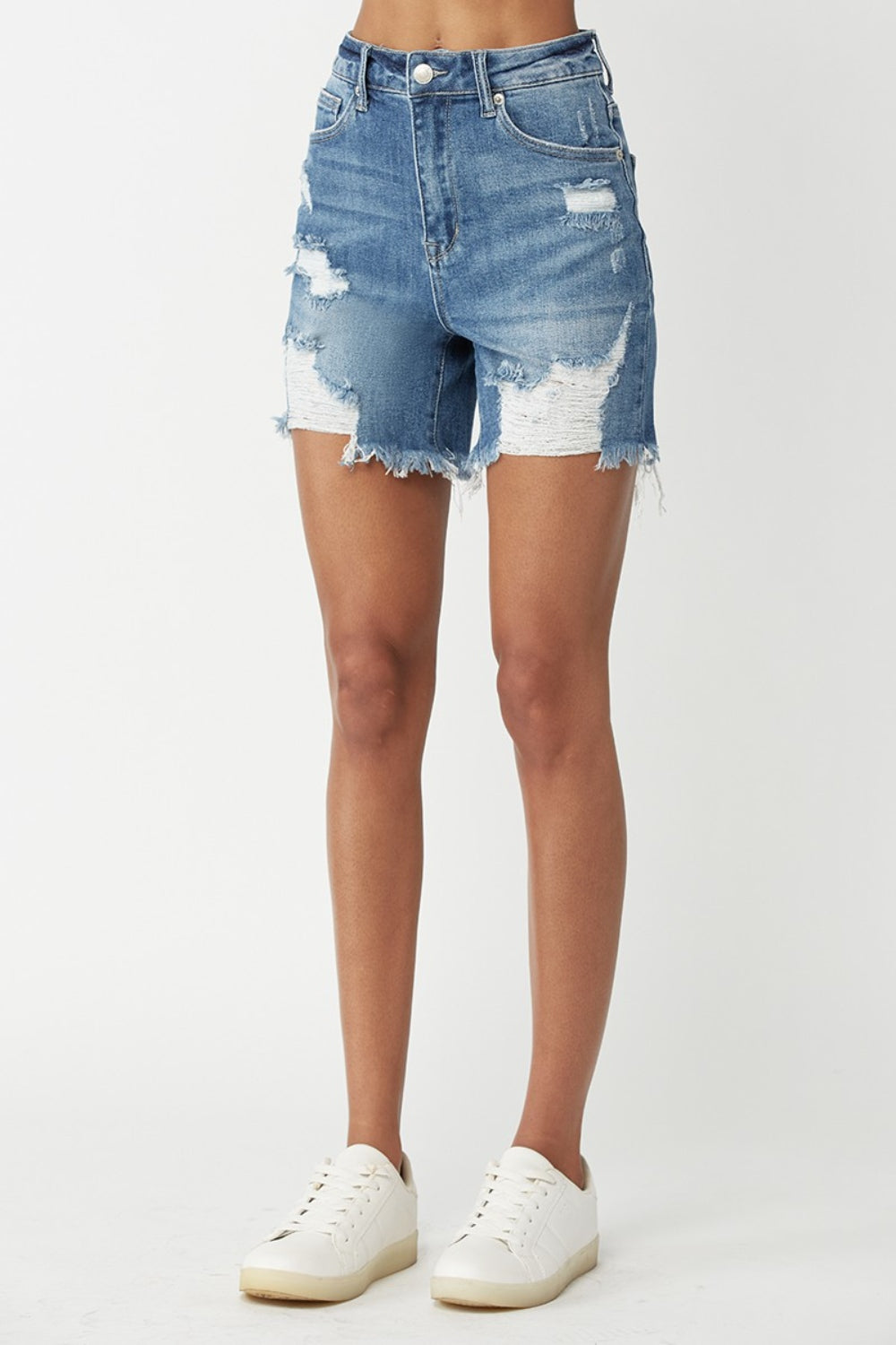 Modern High-Waist Distressed Denim Short