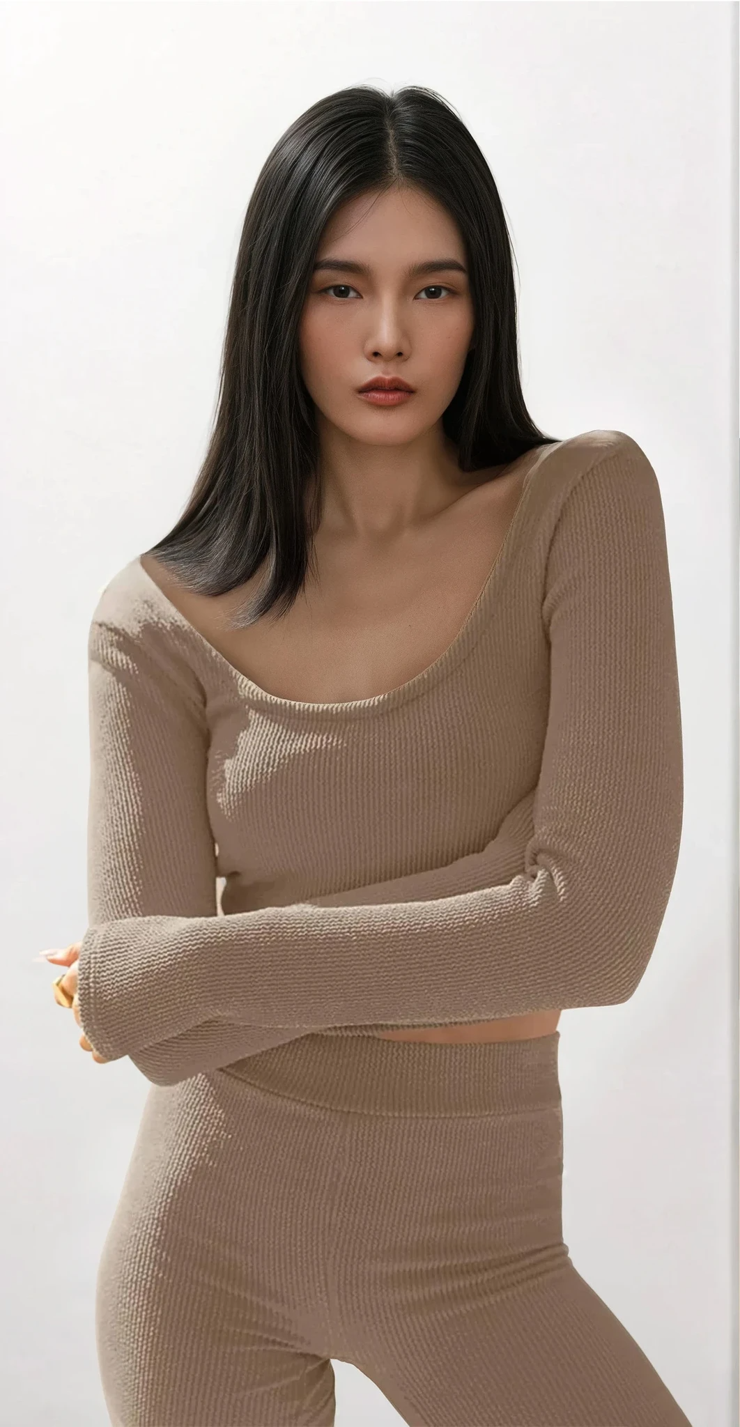 Down Time scoop neck cropped long sleeve and high-waist shorts set lounge