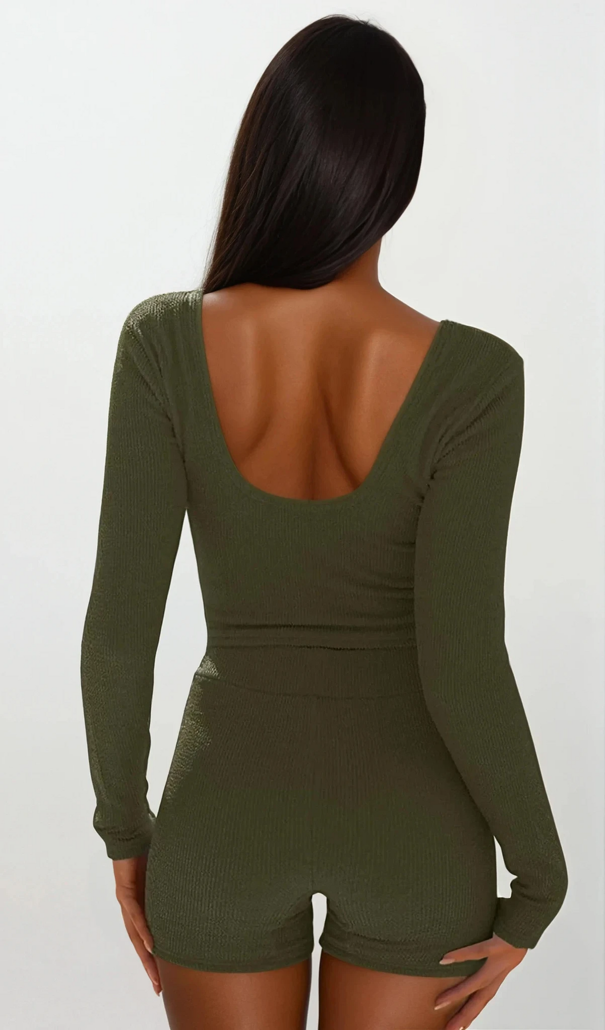 Down Time scoop neck cropped long sleeve and high-waist shorts set lounge
