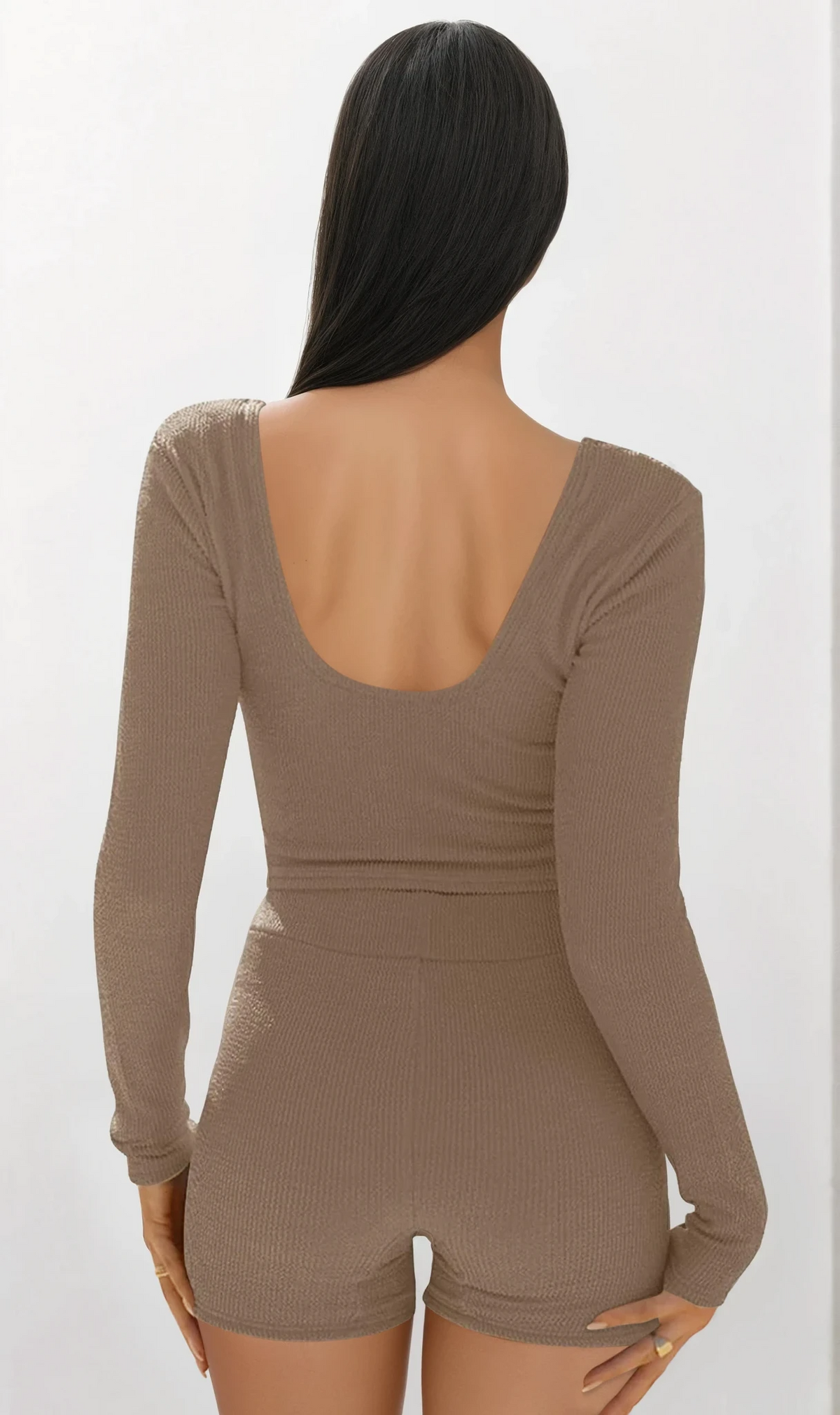 Down Time scoop neck cropped long sleeve and high-waist shorts set lounge