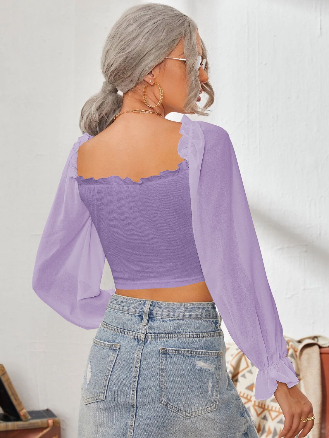 Simplicity Sweetheart Neck Flounce Sleeve Top