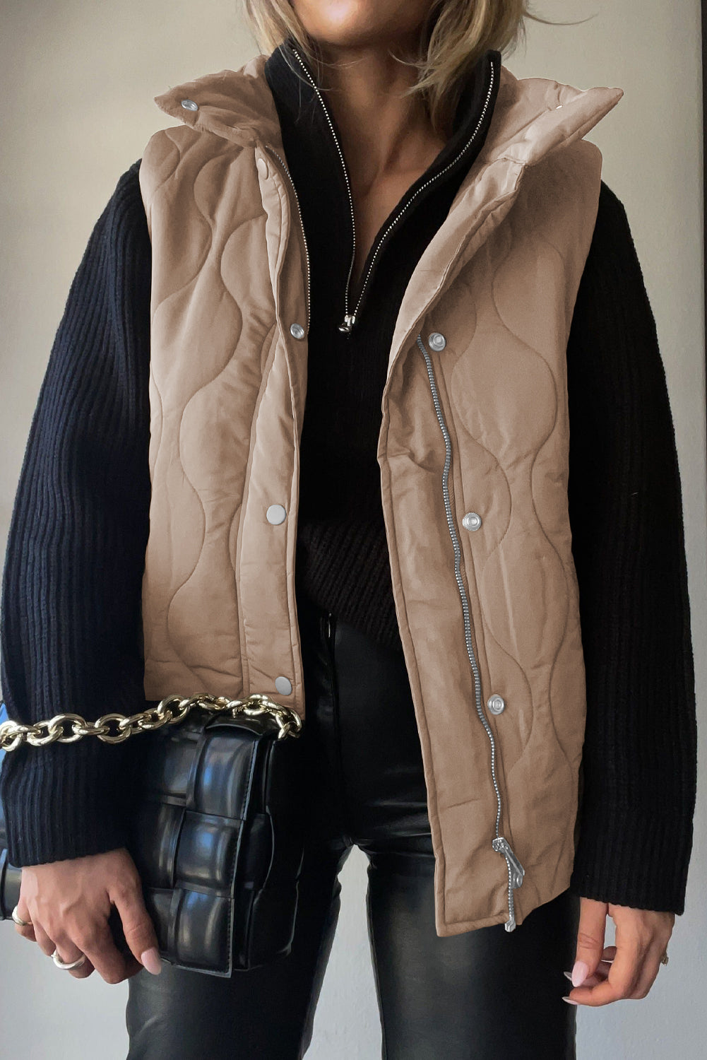 Quilted Collared Neck Vest