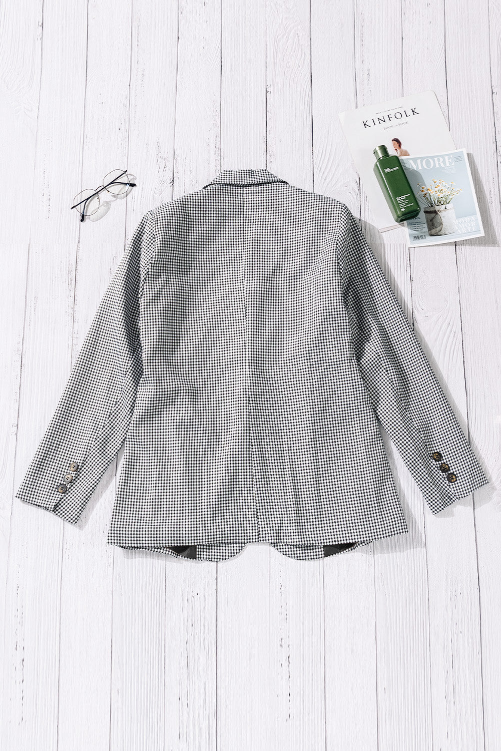 Refined Plaid Lapel Collar Blazer