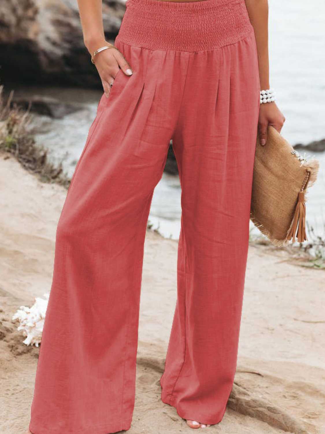 Safari Smocked-Waist Wide Leg Pant