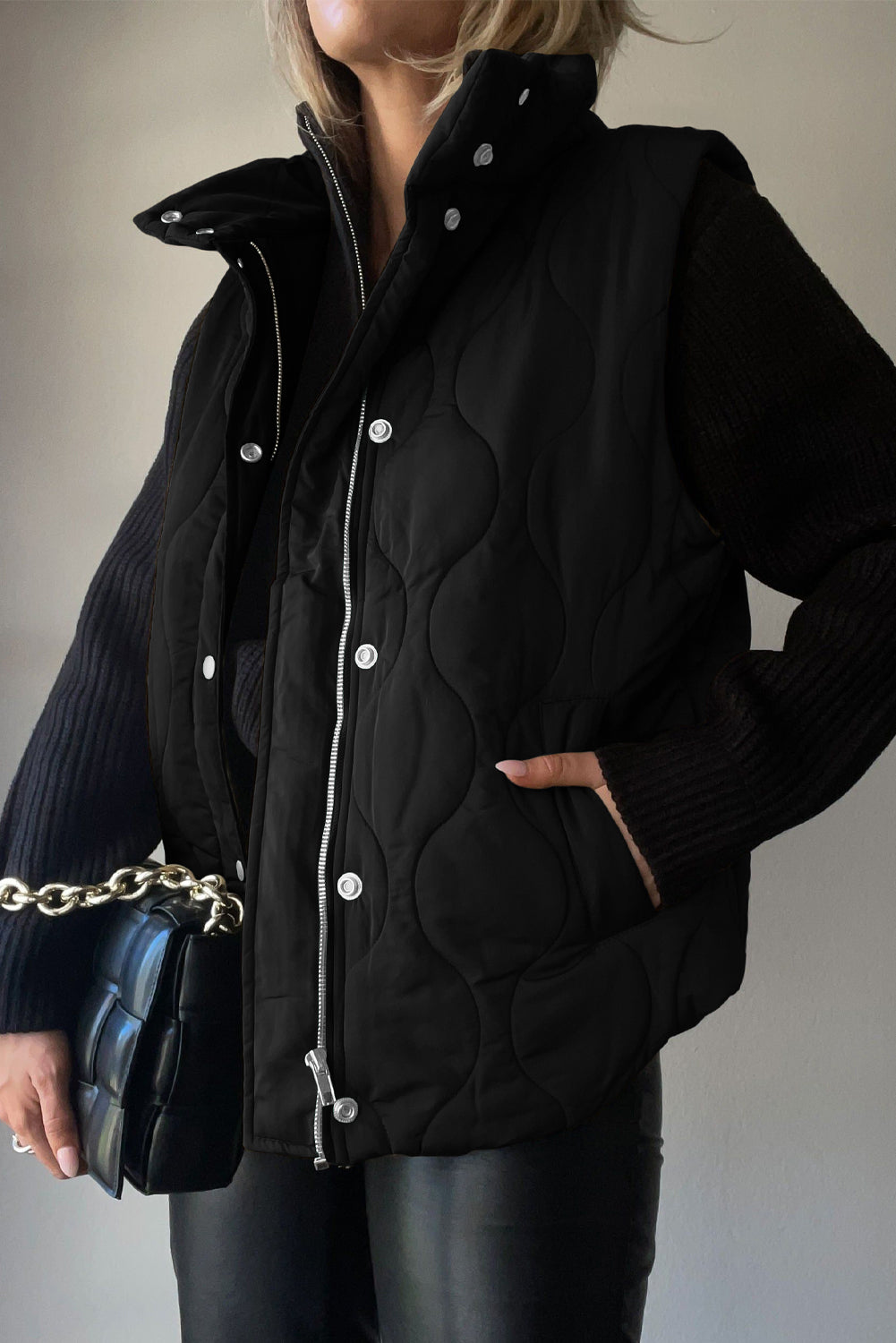 Quilted Collared Neck Vest