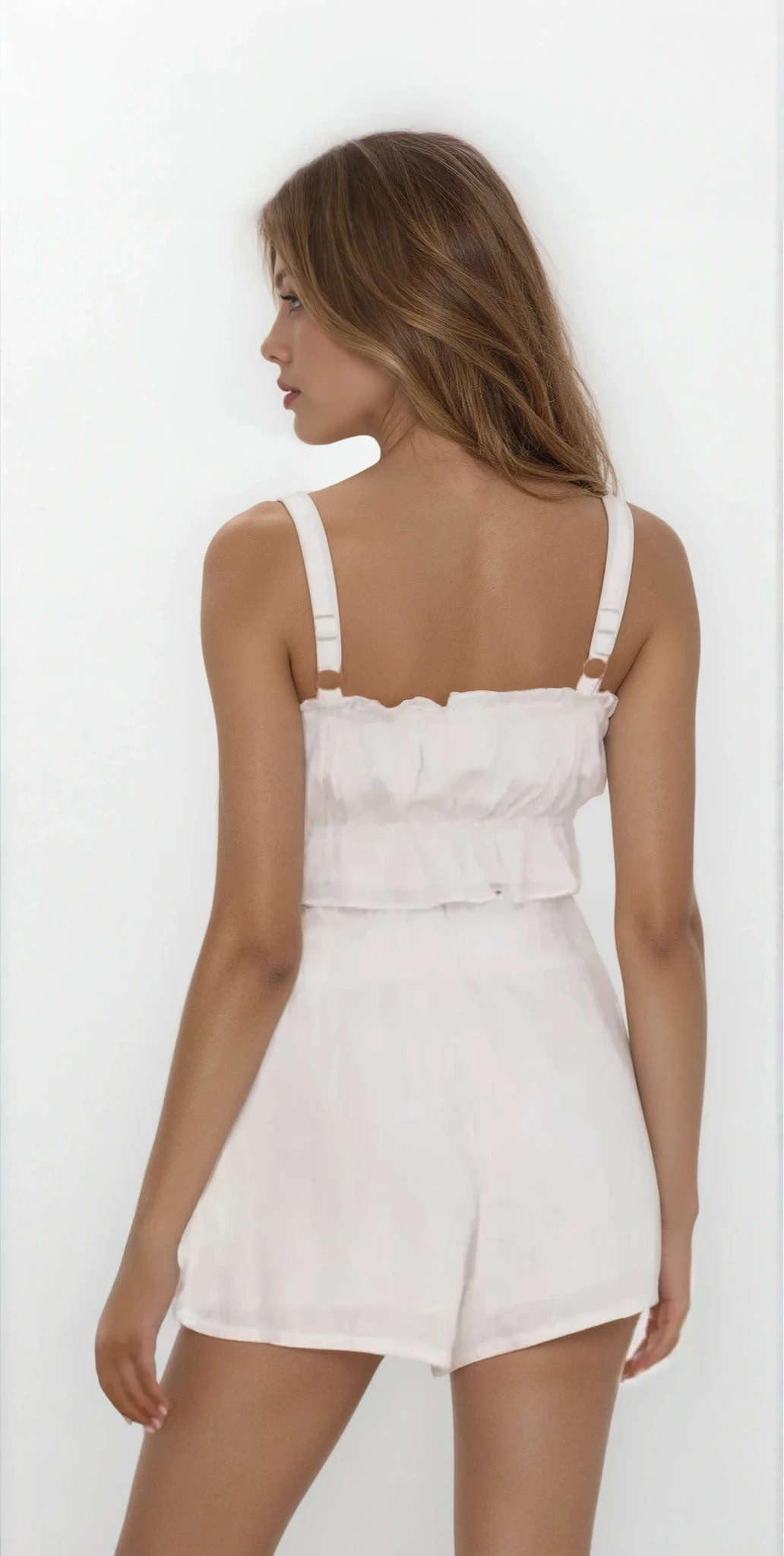 Ines Ruffle Square Neck Cami and Shorts Set by Trendsi, featuring a ruffled square neckline and matching lightweight shorts.