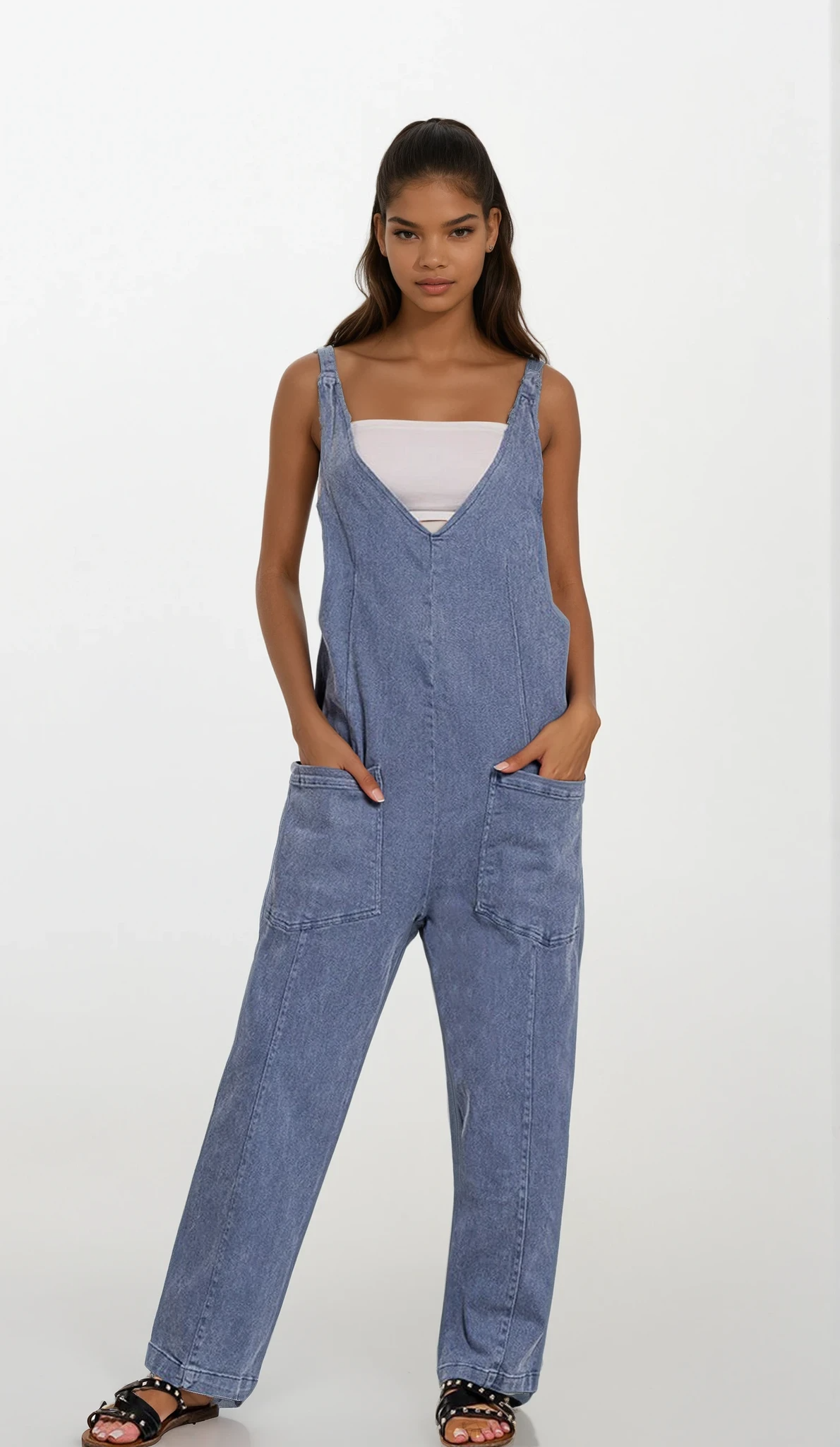 Denim V-Neck Jumpsuit