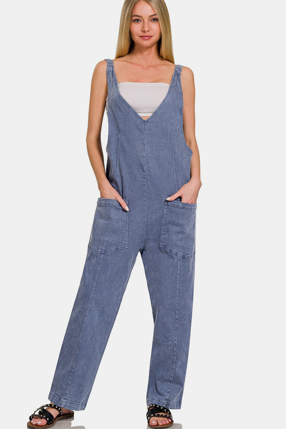 Denim V-Neck Jumpsuit