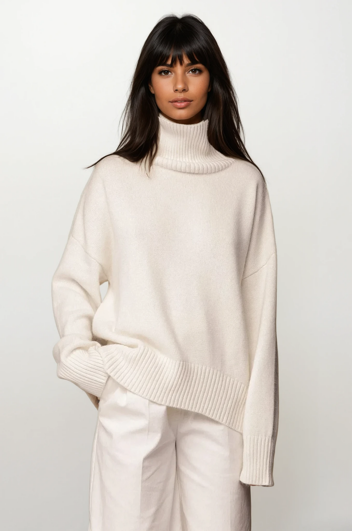 Effortless turtleneck sweater with dropped shoulders and long sleeves
