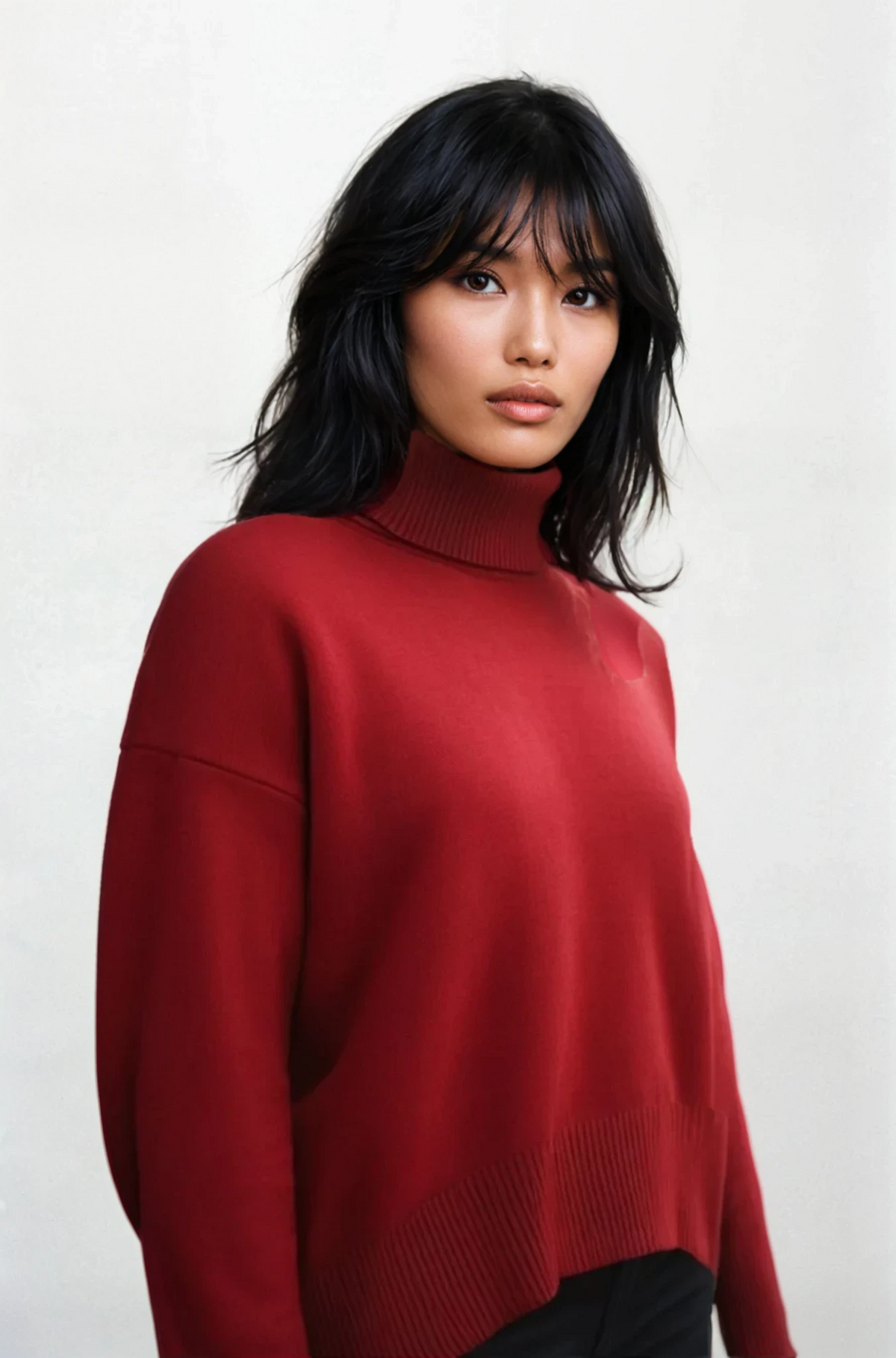 Effortless turtleneck sweater with dropped shoulders and long sleeves
