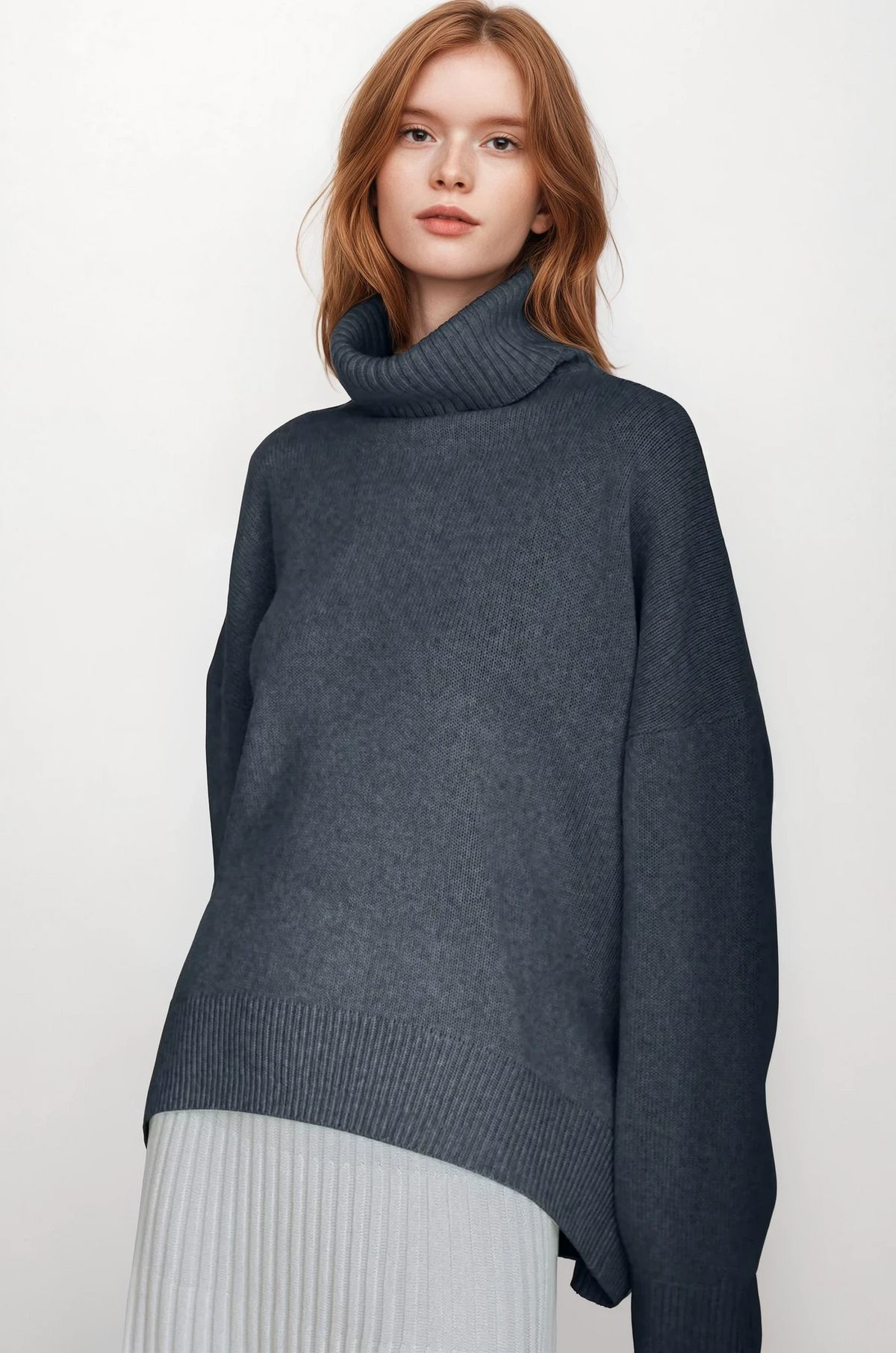 effortless turtleneck dropped shoulder sweater in solid pattern