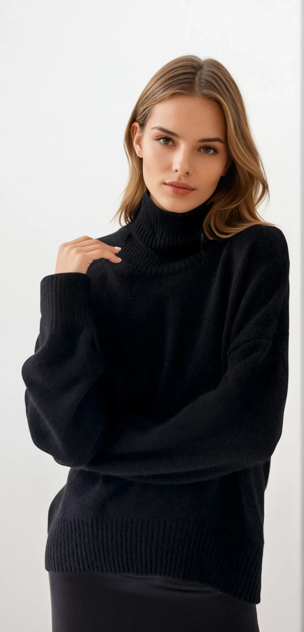 Effortless turtleneck dropped shoulder sweater in solid color
