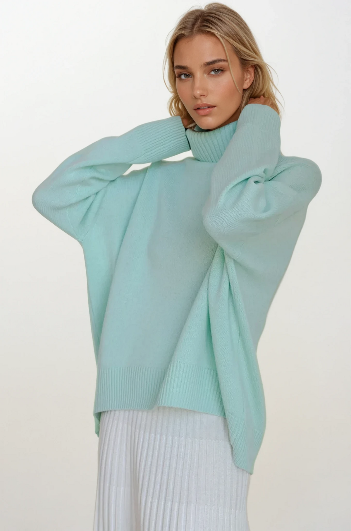 Effortless turtleneck dropped shoulder sweater in solid color